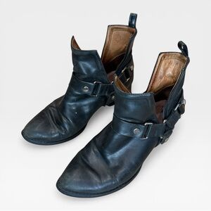 Jeffrey Campbell muskrat black leather western buckle ankle boots